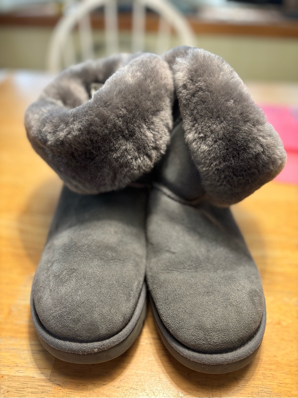 UGG Charcoal Suede Shearling Cuff Short Booties